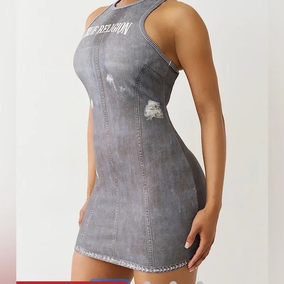 True Religion Distressed Gray Mini Dress - Picture 2 of 6